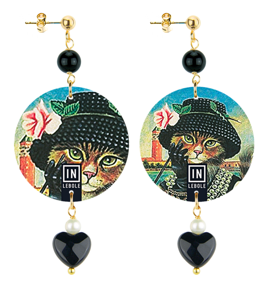 Cat Earrings With Small Black Hat - Lebole Maison