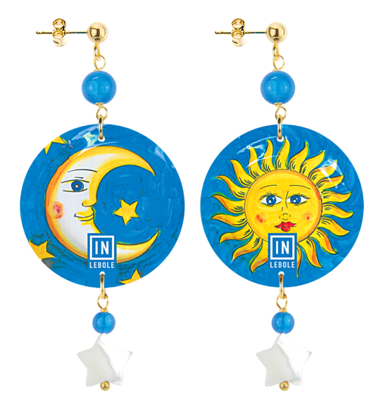 Small Blue Moon And Sun Earrings - Lebole Maison
