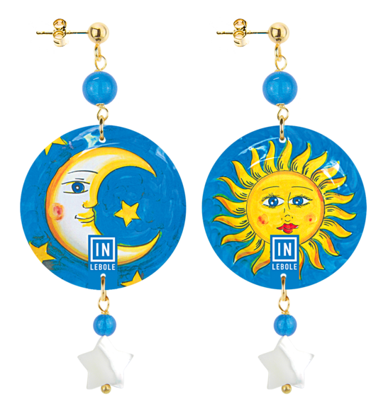 Orecchini Luna E Sole Piccolo Azzurro - Lebole Maison