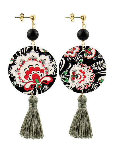 Classic Circle Earrings With Grey Tassel Flowers - Lebole Maison