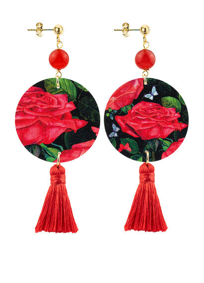 Classic Circle Earrings Red Flower Ruby Tassel - Lebole Maison
