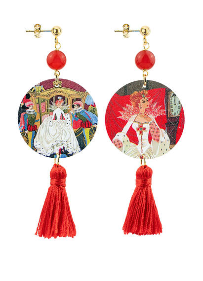 Cinderella Small Circle Earrings Ruby Tassel - Lebole Maison