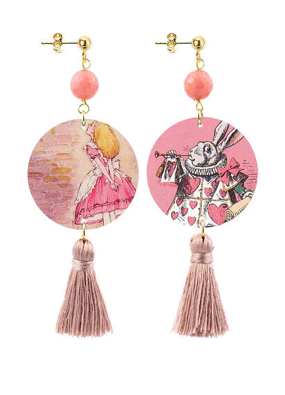 Alice Small Circle Earrings With Pink Tassel - Lebole Maison