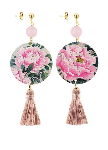 Small Pink Flower Circle Earrings Pink Tassel - Lebole Maison