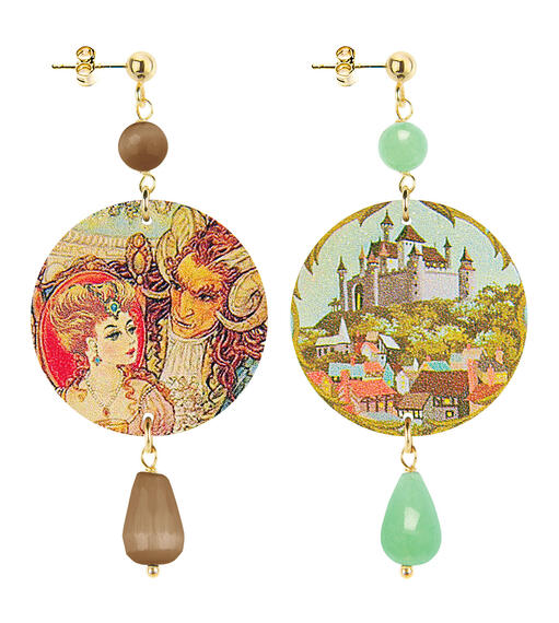 Beauty And The Beast Small Earrings In Brown And Jade Green - Lebole Maison
