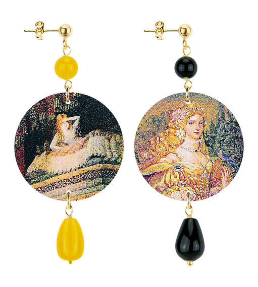 Small Yellow And Black Princess Earrings - Lebole Maison