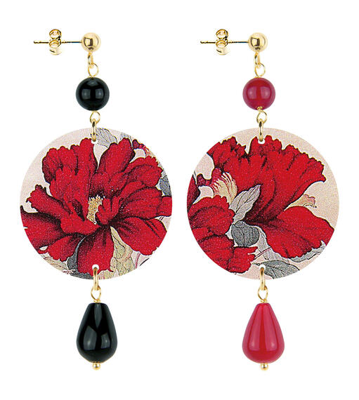 Small Red Flower Earrings, Black And Ruby - Lebole Maison