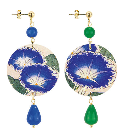 Small Blue And Green Blue Flower Earrings - Lebole Maison