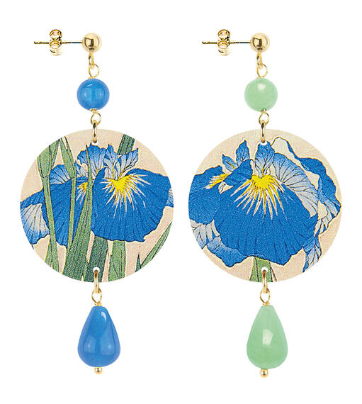 Small Blue And Jade Green Flower Earrings - Lebole Maison