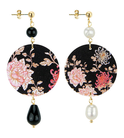 Small Black And Pearl Flower Earrings - Lebole Maison