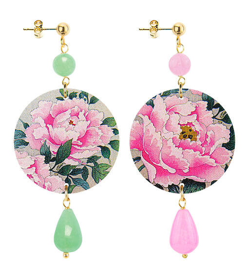 Orecchini Fiore Rosa Piccolo Verde Giada E Rosa Fluo - Lebole Maison