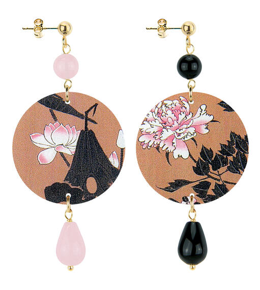 Small Pink And Black Mount Fuji Earrings - Lebole Maison