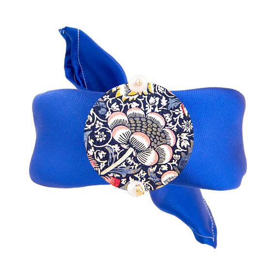 Bracciale Blu Tessuto Fiori Classico Perla - Lebole Maison
