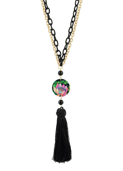 Collana Fiore Rosa Classico Nappa Nero - Lebole Maison