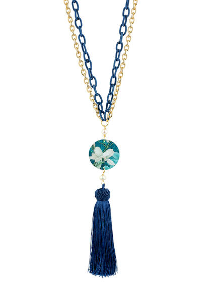 Collana Fiore Bianco Classico Nappa Blu - Lebole Maison
