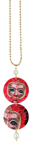 Red Pearl Background Mask Necklace - Lebole Maison