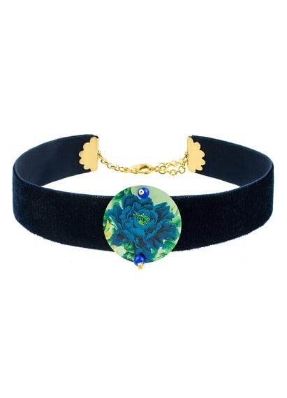 Collarino Velluto Blu Fiore Piccolo Blu - Lebole Maison