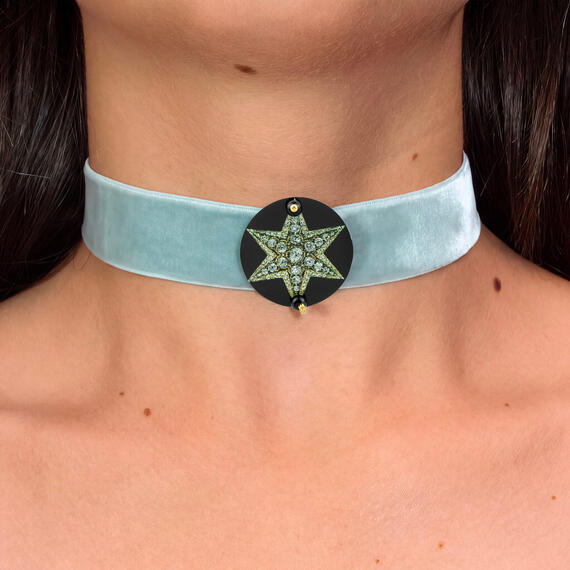 Collarino Velluto Grigio Stella Gioiello Piccolo Nero - Lebole Maison
