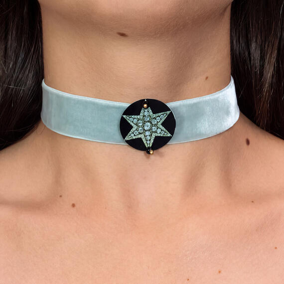Collarino Velluto Grigio Stella Gioiello Piccolo Nero - Lebole Maison