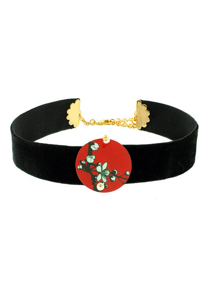 Collarino Velluto Nero Ramo Fiori Piccolo Perla - Lebole Maison