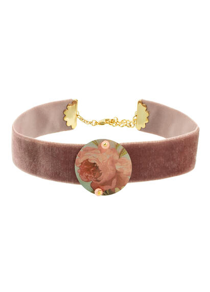 Collarino Velluto Rosa Scuro Fiori Piccolo Rosa Sfumato - Lebole Maison
