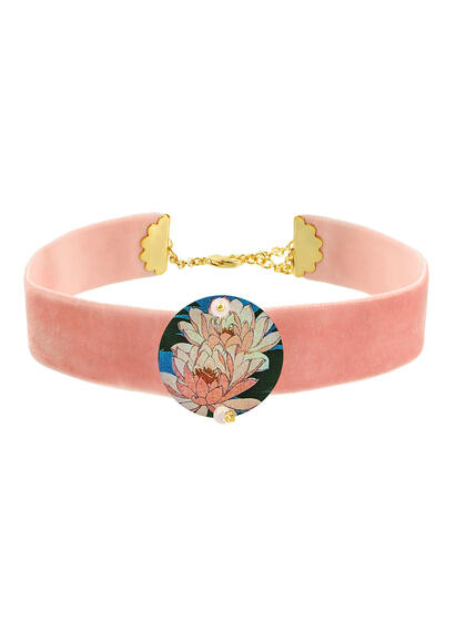 Collarino Velluto Rosa Fiore Rosa Piccolo Rosa - Lebole Maison