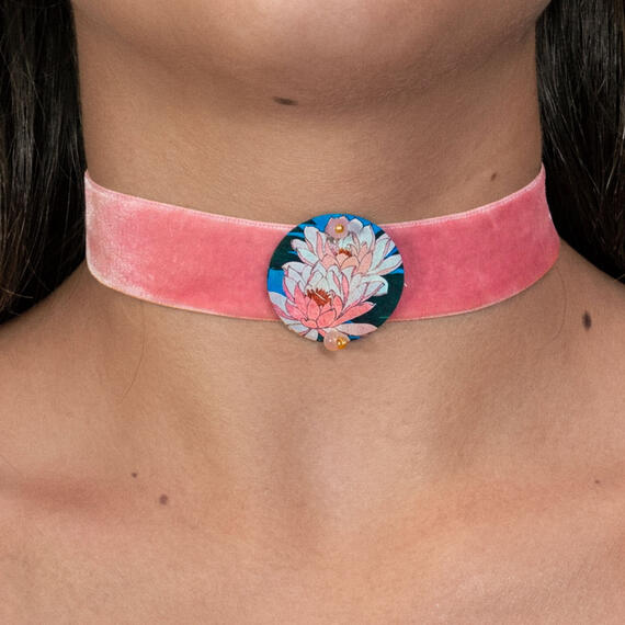 Collarino Velluto Rosa Fiore Rosa Piccolo Rosa - Lebole Maison