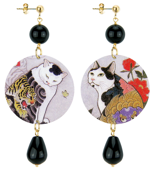 Earrings Cat Black Classic - Lebole Maison