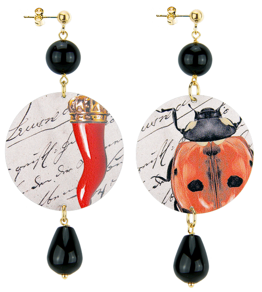 Orecchini Corno E Coccinella Classico Nero - Lebole Maison