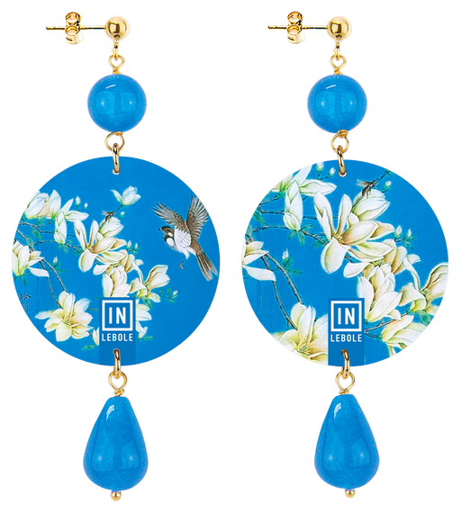Earrings White And Blue Flowers Classic - Lebole Maison
