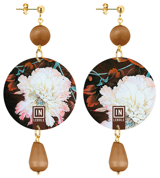 Earrings White Brown Flower Classic - Lebole Maison