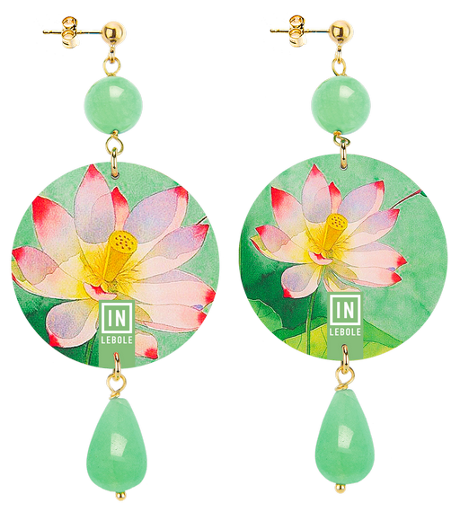 Earrings Jade Green Pink Flower Classic - Lebole Maison