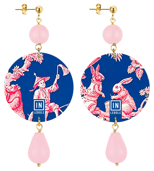 Earrings Toile De Jouy Pink Classic - Lebole Maison