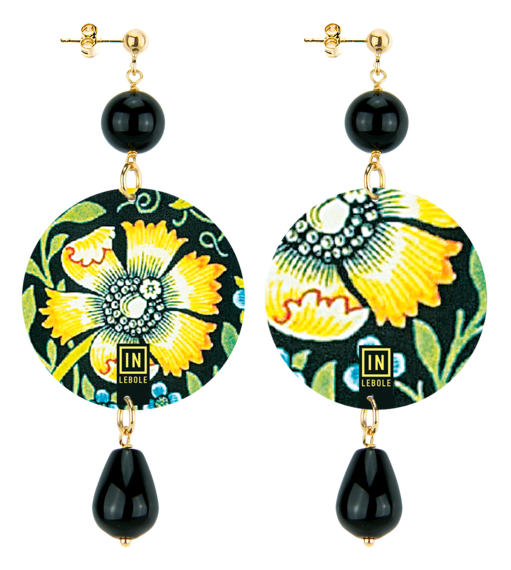 Earrings Yellow Flower Black Classic - Lebole Maison