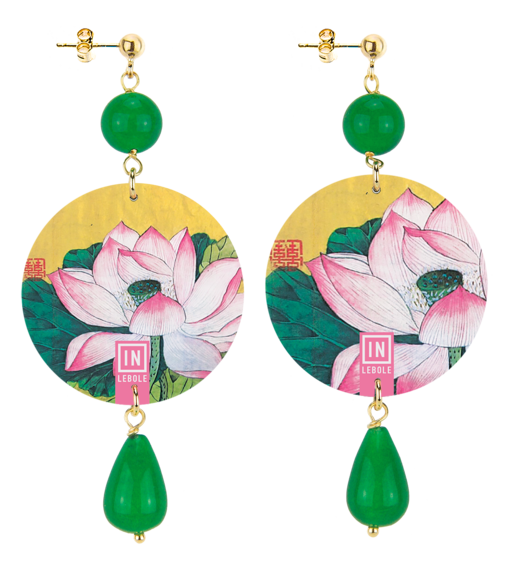 Earrings Rose Flower Green Classic - Lebole Maison