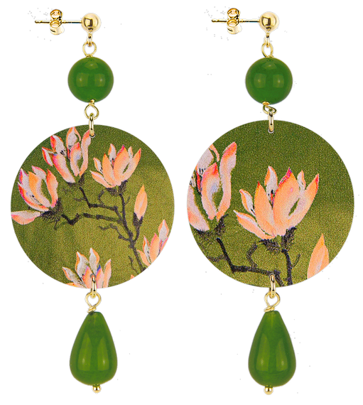Earrings Orange Flower Green Olive Classic - Lebole Maison