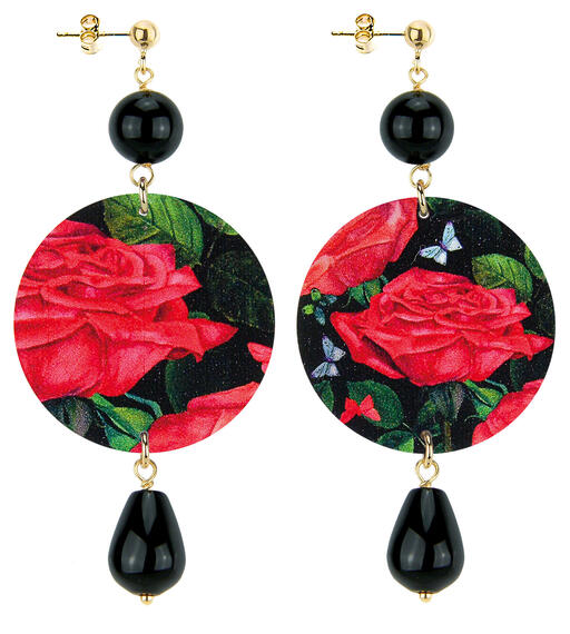 Orecchini Fiore Rosso Classico Nero - Lebole Maison