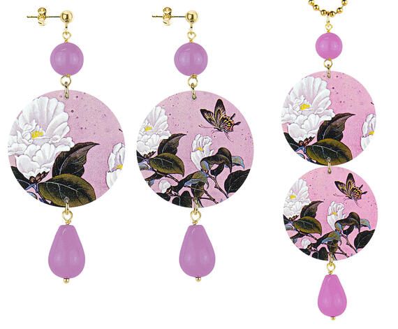 Classic White Light Purple Flower Earrings And Necklace Set - Lebole Maison
