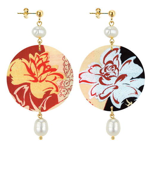 Orecchini Fiore Rosso E Bianco Classico Perla - Lebole Maison
