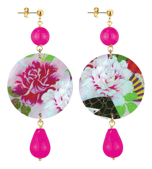 Orecchini Fiore Rosa E Bianco Classico Fucsia - Lebole Maison