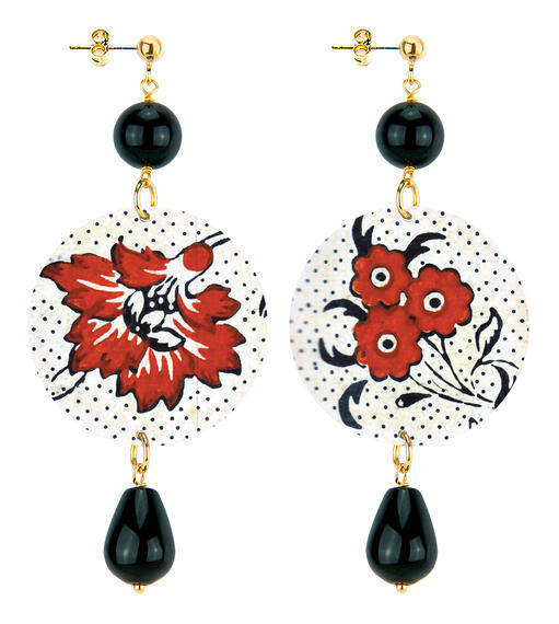Orecchini Fiore Rosso Pois Classico Nero - Lebole Maison