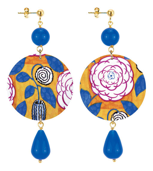 Orecchini Fiore Art D&egrave;co Classico Blu - Lebole Maison