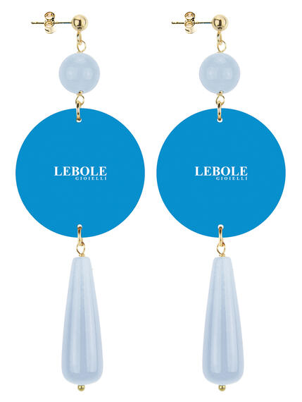 Blue Flower Earrings Long Drop Sky Blue - Lebole Maison