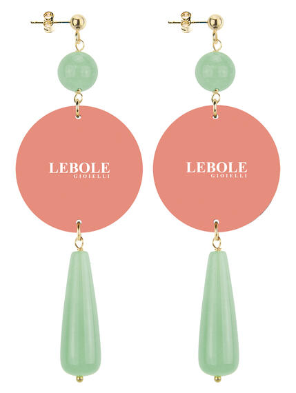 Long Drop Pink Flower Earrings Jade Green - Lebole Maison