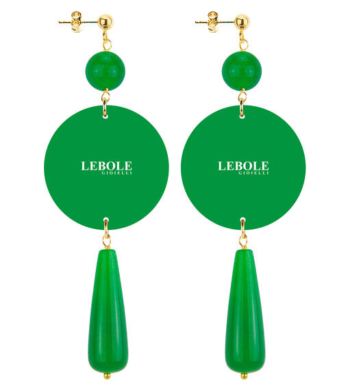 Red Flower Earrings With Long Green Drop - Lebole Maison