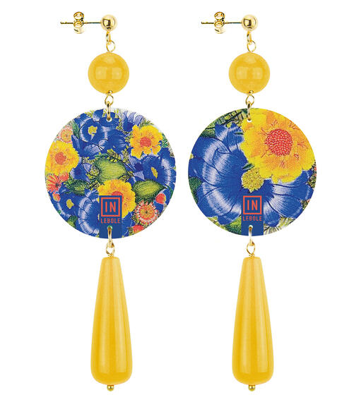 Yellow And Blue Flower Earrings Long Yellow Drop - Lebole Maison