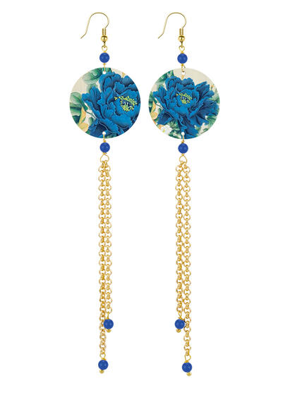 Orecchini Lunghi Fiore Blu Piccolo Blu - Lebole Maison