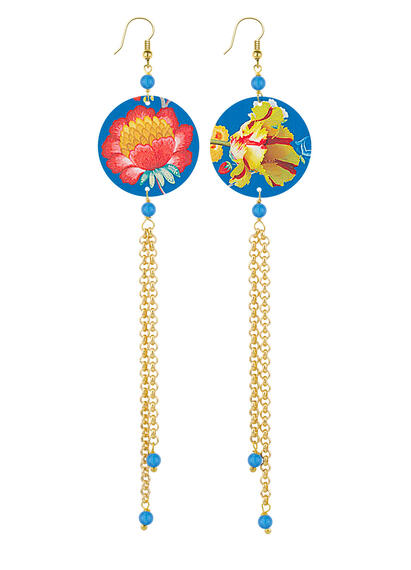 Orecchini Lunghi Fiore Rosa E Giallo Piccolo Azzurro - Lebole Maison