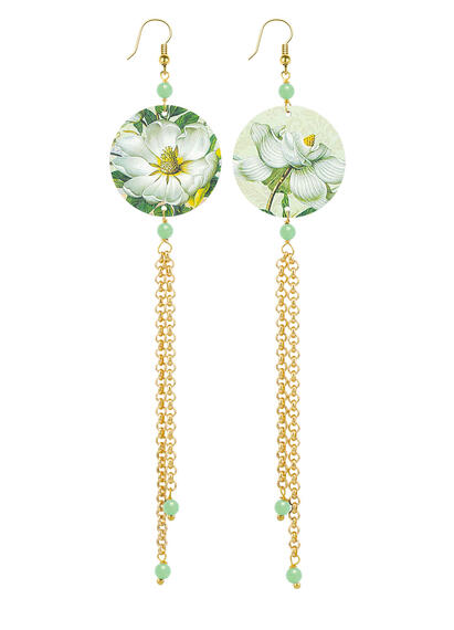 Orecchini Lunghi Fiore Bianco Piccolo Verde Giada - Lebole Maison