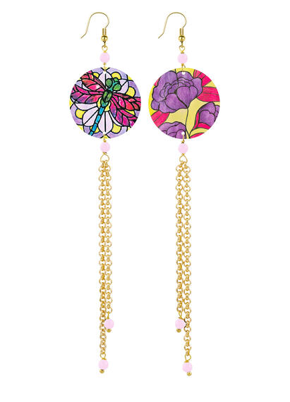 Orecchini Lunghi Fiore Viola Piccolo Rosa Cipria - Lebole Maison